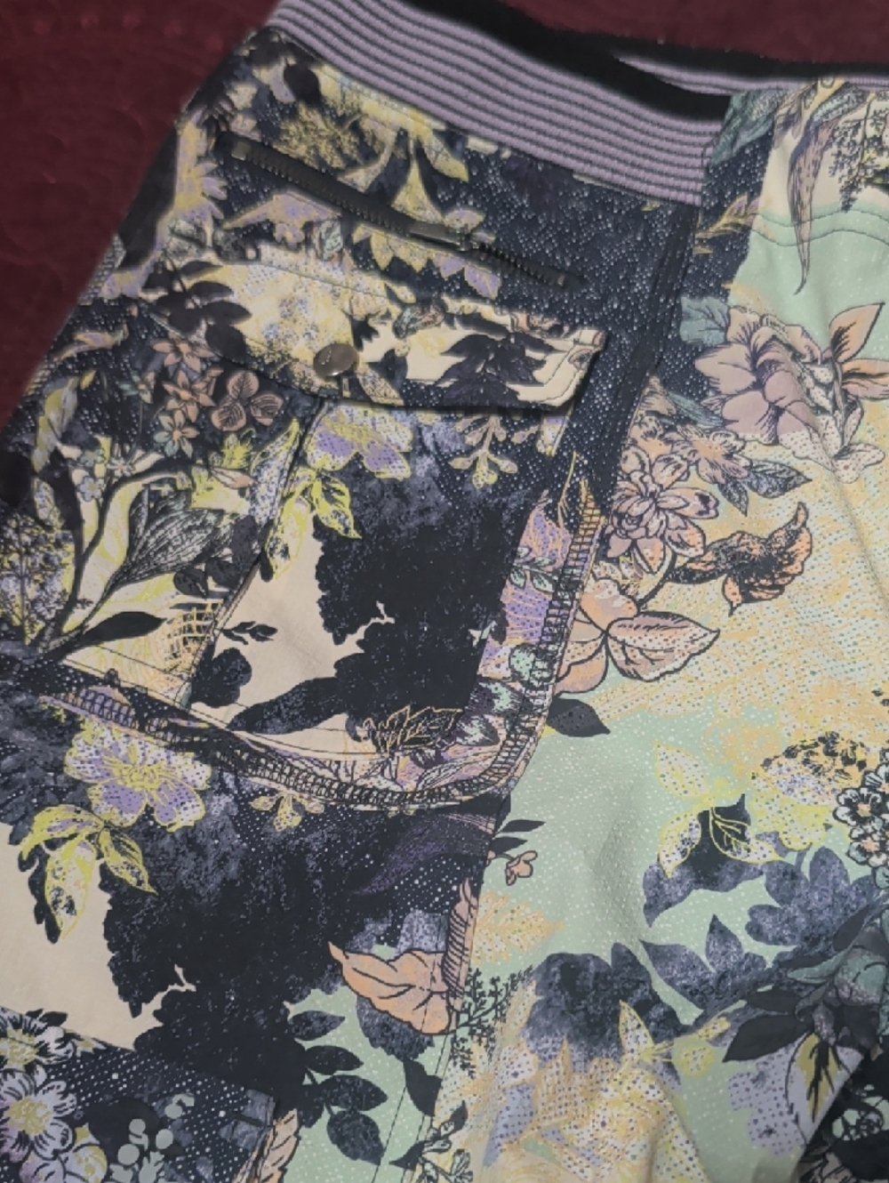 Free People Floral Patchwork Wide-Leg Pants in Pastel Mint, Peach, Navy - Picture 4 of 8
